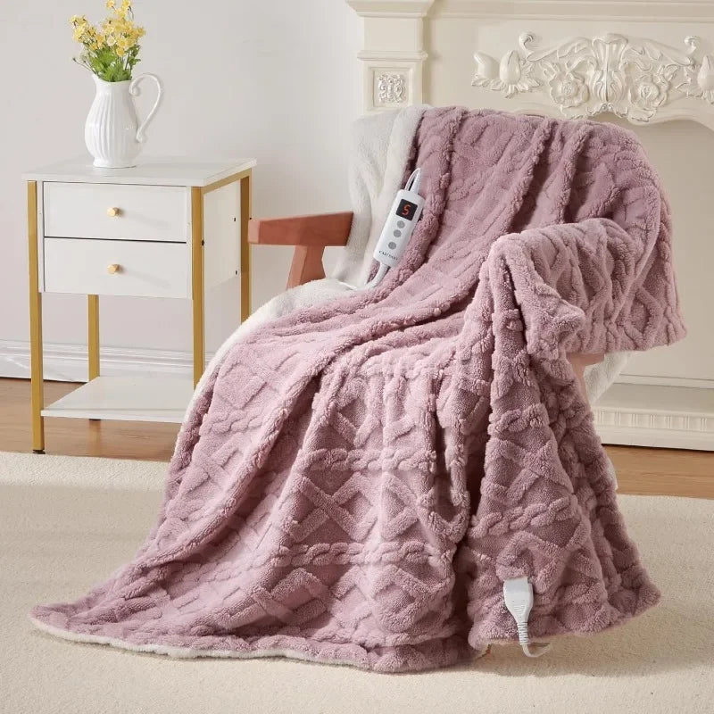 Diamond Quilting Heated Electric Blanket white navy blue