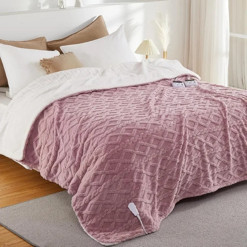 Diamond Quilting Heated Electric Blanket white navy blue