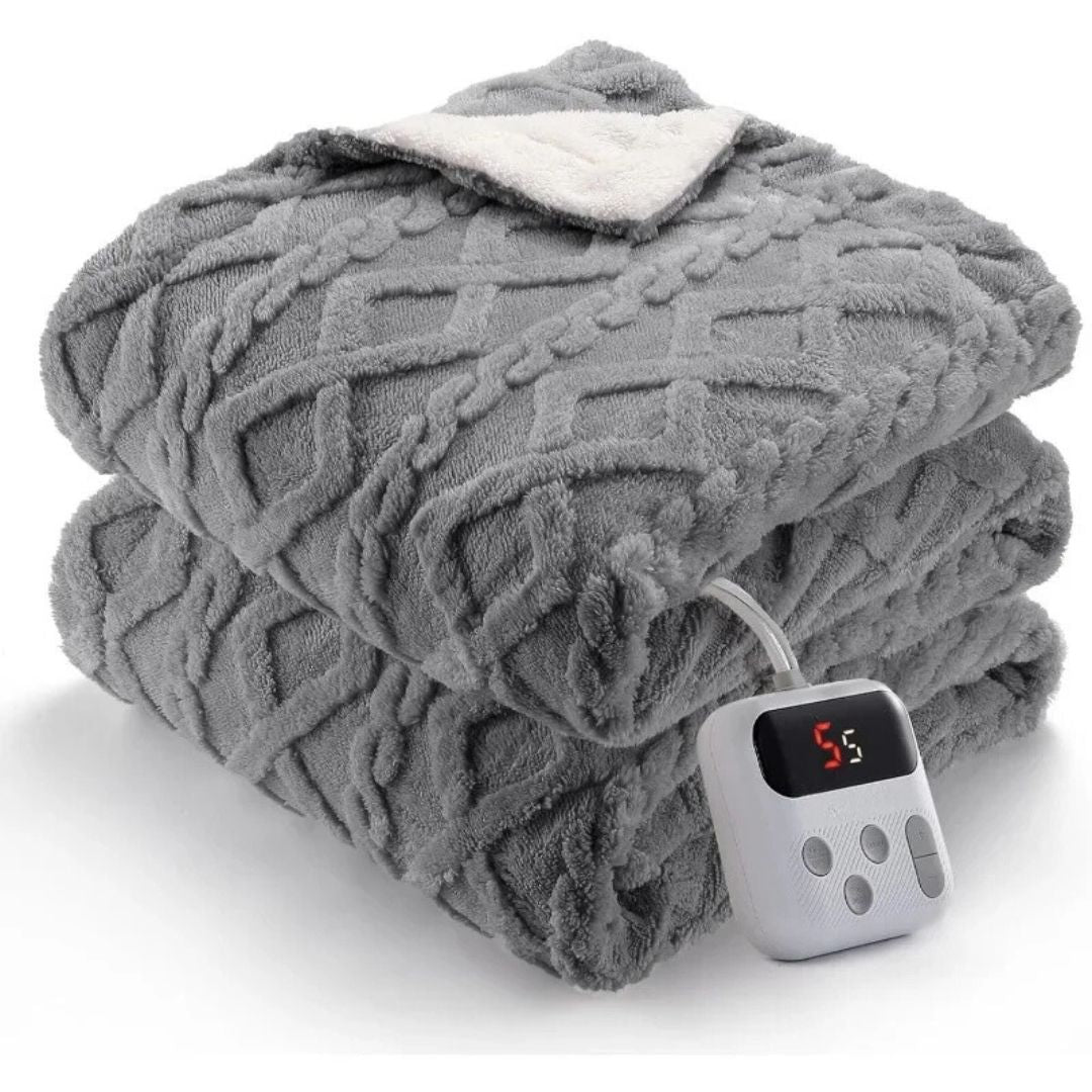 Diamond Quilting Heated Electric Blanket white navy blue