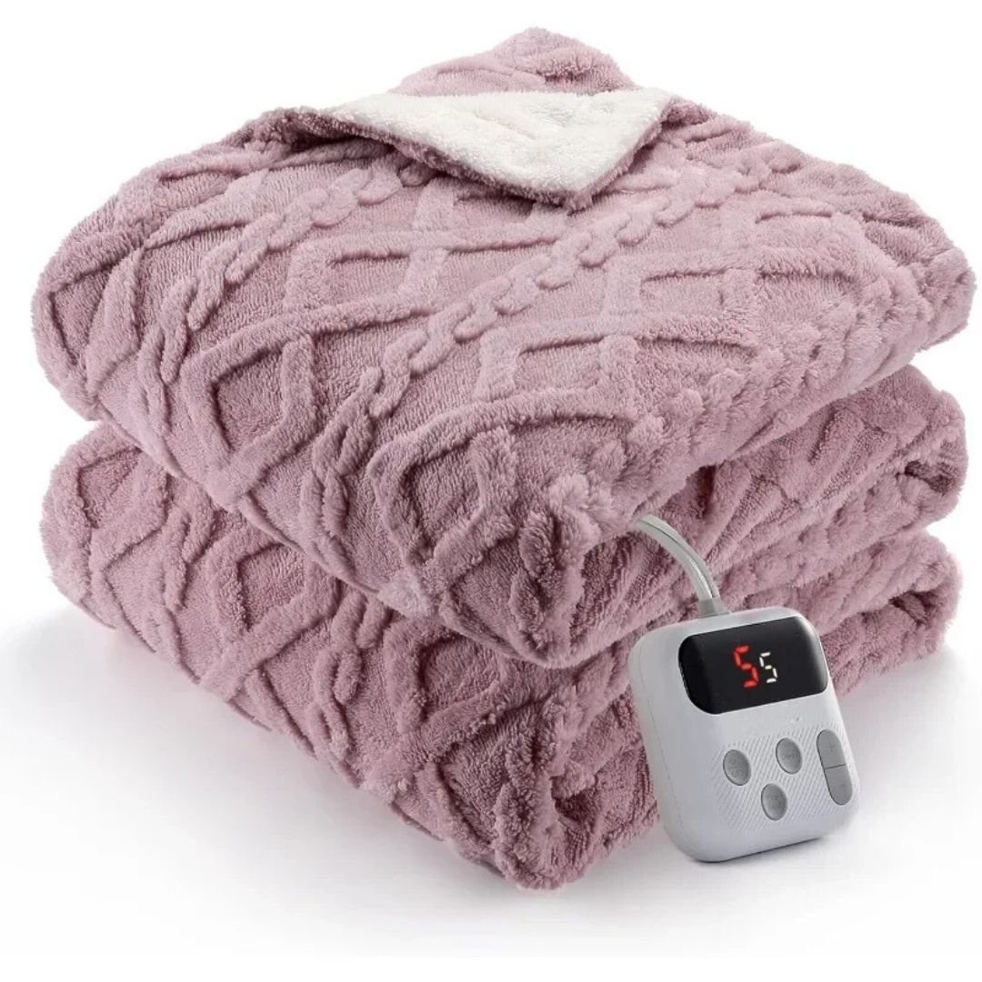 Diamond Quilting Heated Electric Blanket white navy blue