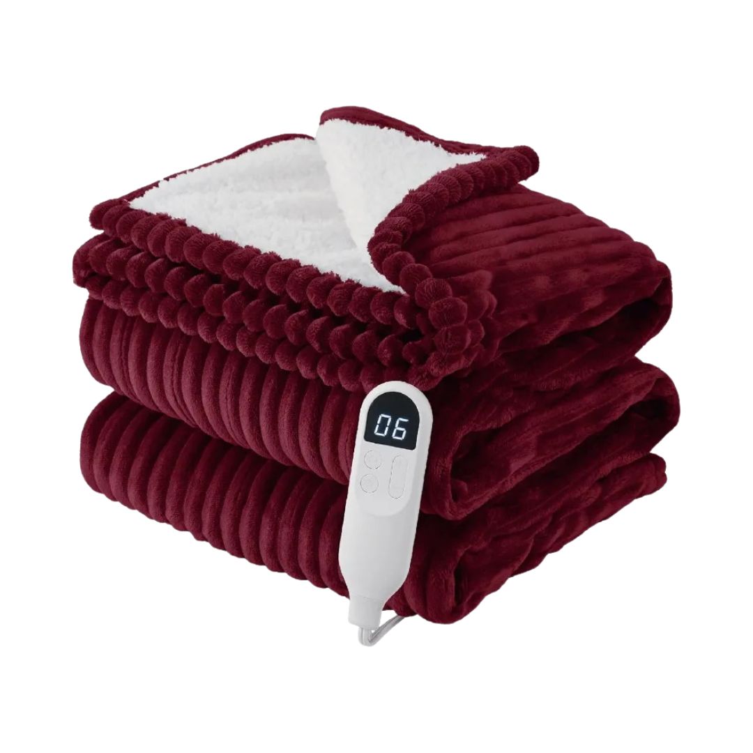 Striped Flannel Fleece Heated Electric Blanket white