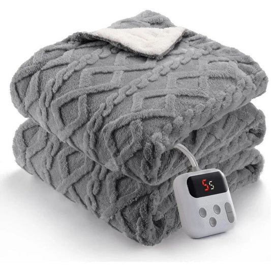 Diamond Quilting Heated Electric Blanket white grey