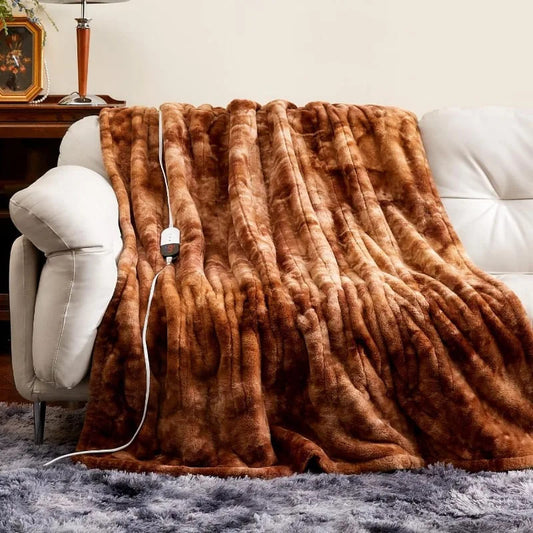 Tie-Dye Fabric Heated Electric Blanket brown